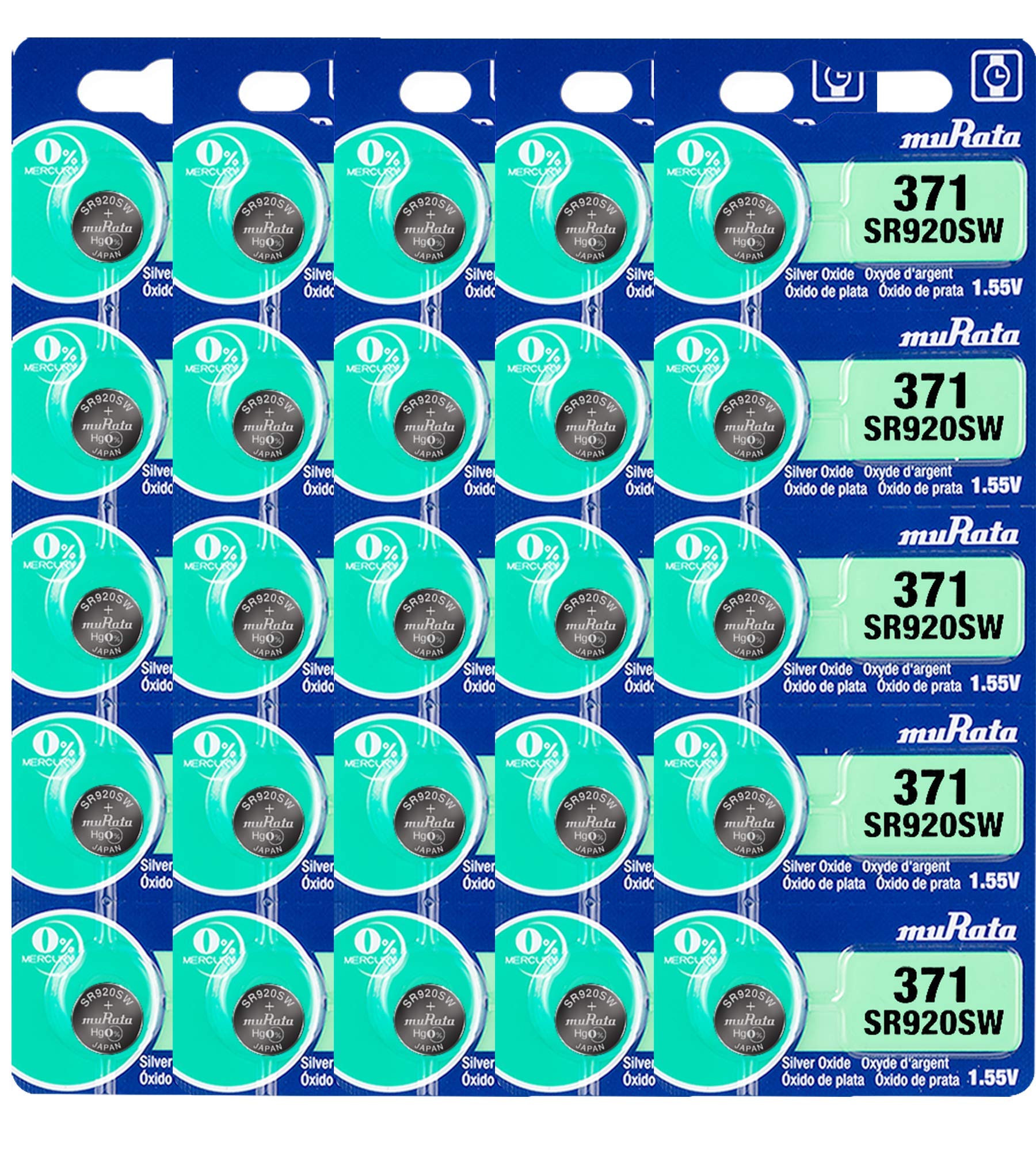 Murata 371 Battery SR920SW 1.55V Silver Oxide Watch Button Cell (25-Pack) - Perfect for Watches, Calculators, Toys & Small Electronics
