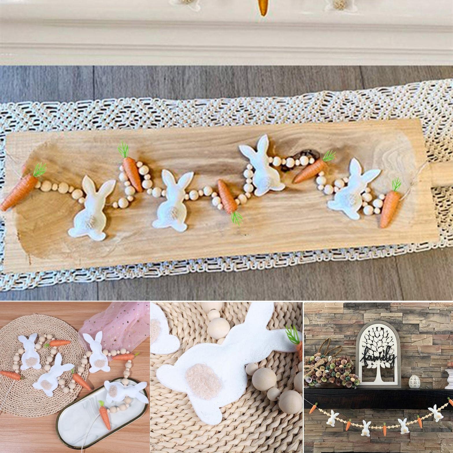 Easter Bunny Carrot Garland - 40 Inch Spring Easter Decoration with Stuffed Rabbit & Wooden Beads, Farmhouse Hanging Banner for Fireplace, Wall, Easter Party & Home Decor - Perfect for Easter Celebrations, Spring Home Decor, and Festive Gatherings