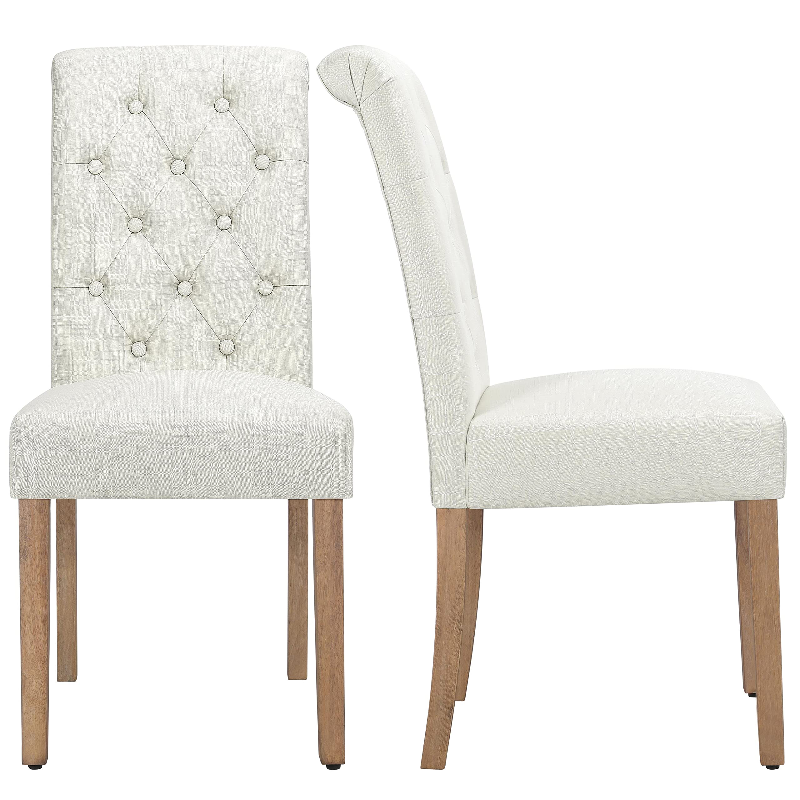 Topeakmart Tufted Dining Chairs Set of 2 - Solid Wood Legs Upholstered Living Room Chairs in Beige for Restaurant, Home Dining & Lounge Decor