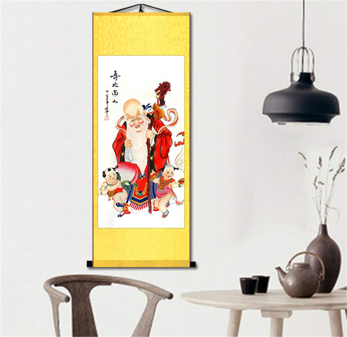 Longevity God Feng Shui Wall Art Scroll - Asian Calligraphy Hanging Decor for Home & Office - Perfect for Living Room, Bedroom or Meditation Space