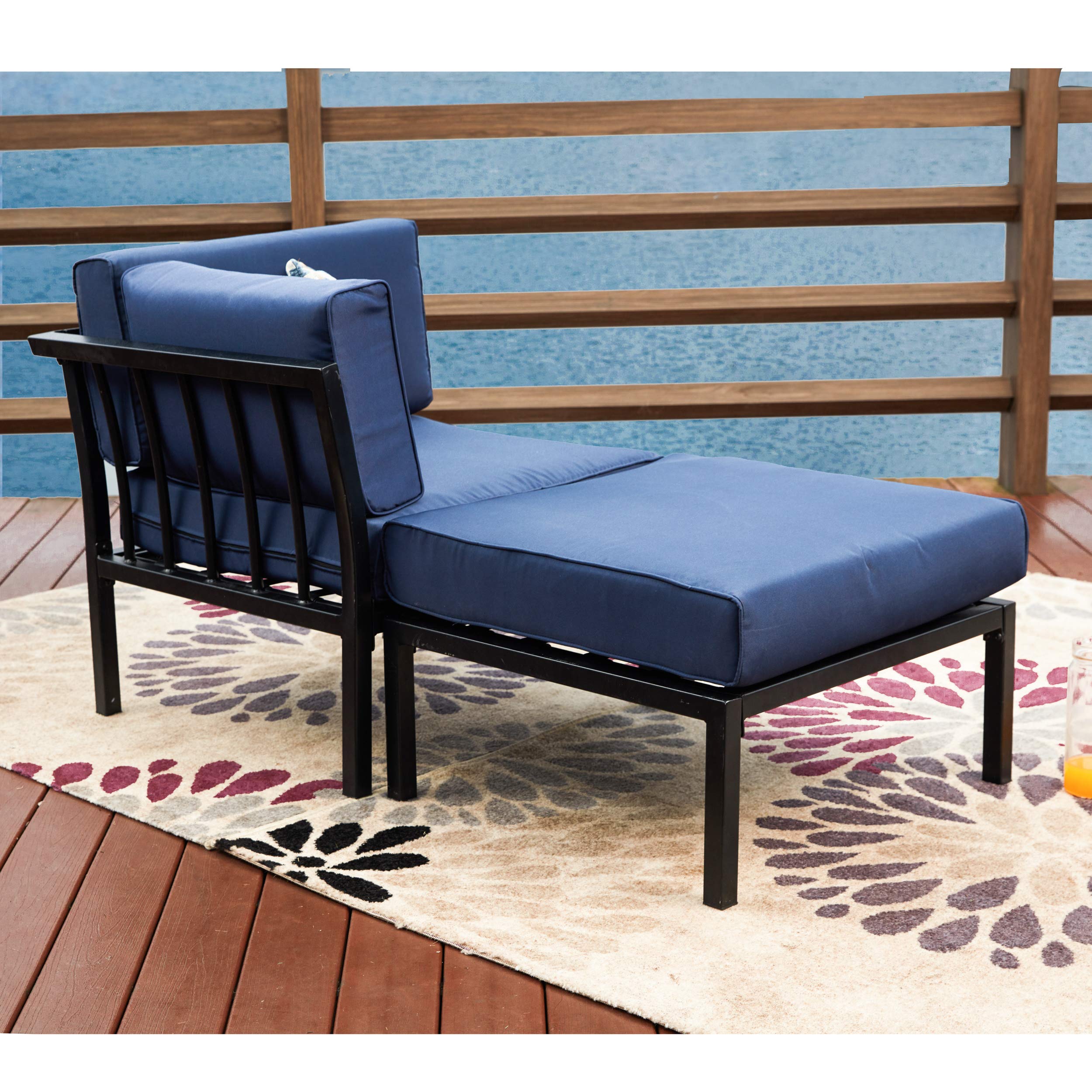 LOKATSE HOME 2-Piece Outdoor Patio Sectional Sofa Set with Ottoman - Water-Resistant Blue Cushions, Durable Wicker Furniture for Backyard, Poolside or Garden Relaxation