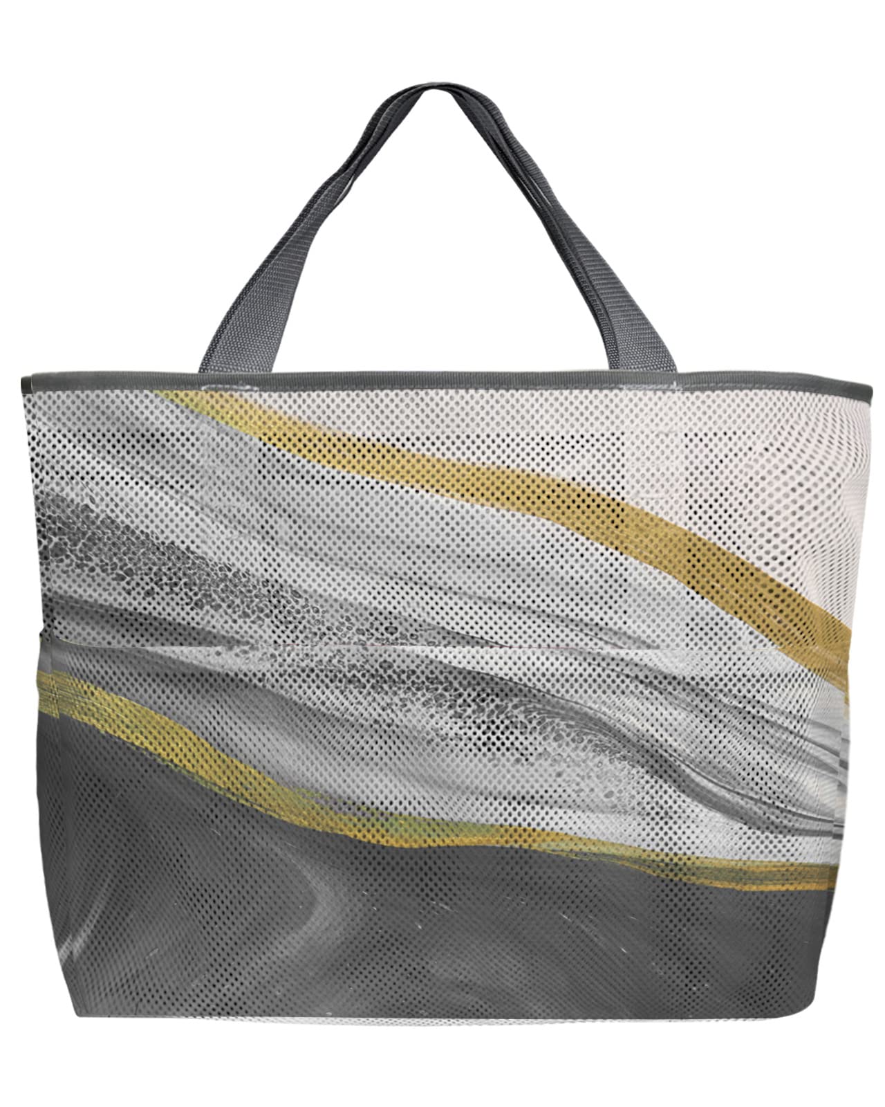 Large 60L Mesh Beach Tote Bag - Grey Marble Ombre Gradient Design, Quick-Dry Swim Bag with Pockets | Foldable Oversized Net Tote for Pool, Beach, Grocery Shopping & Travel | 24x16x9 Inches