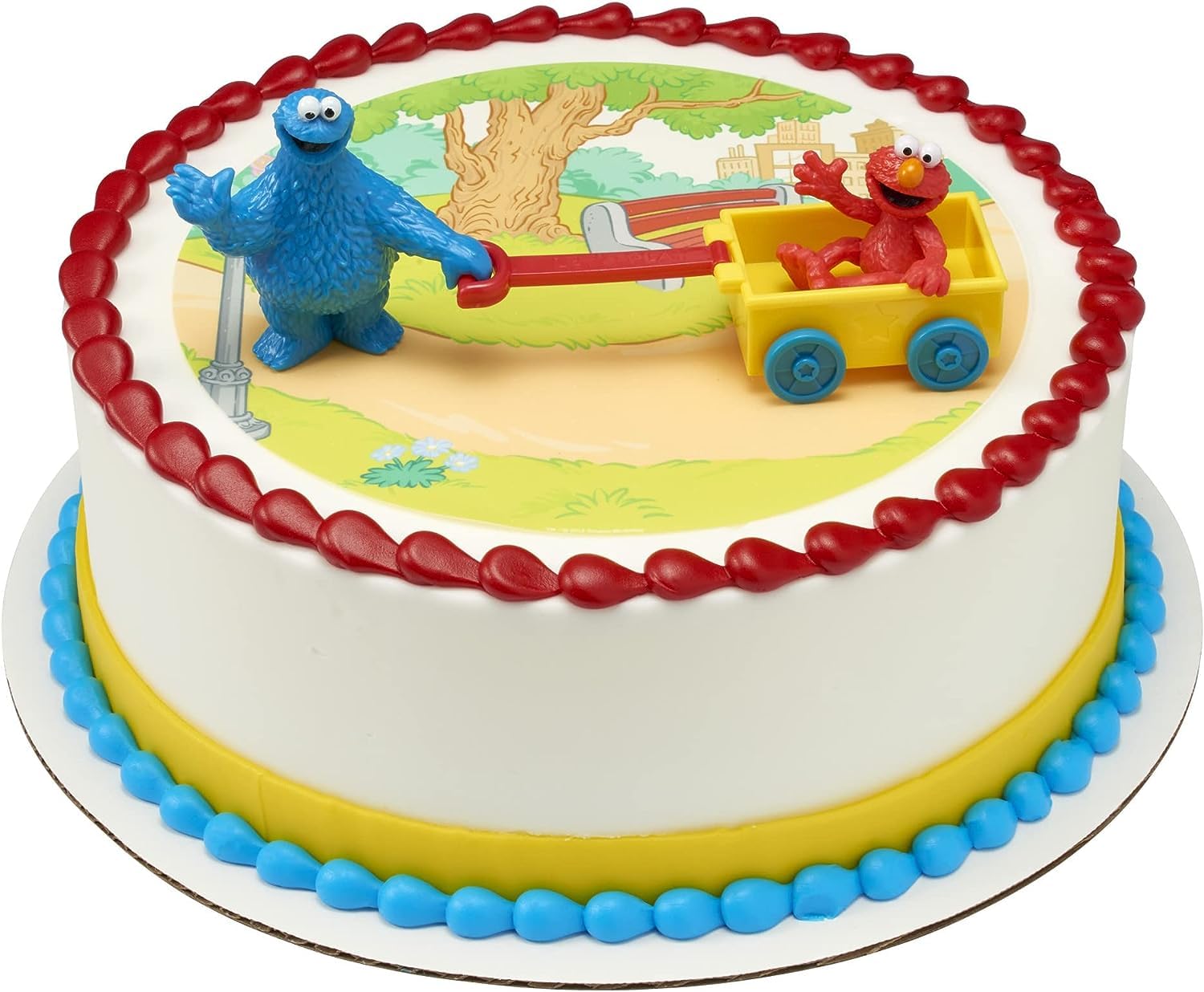 DecoSet Sesame Street Let's Play Cake Topper - 2-Piece Cookie Monster & Elmo Birthday Cake Decorations with Free-Wheeling Wagon | Food Safe, Ready to Use | Perfect for Kids' Birthday Parties, Baby Showers & Themed Celebrations