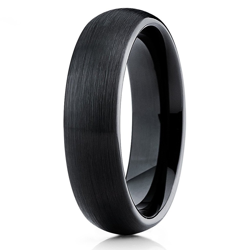 6mm Black Tungsten Carbide Wedding Band - Comfort Fit Dome Ring for Men & Women - Perfect for Engagement, Anniversary & Everyday Wear