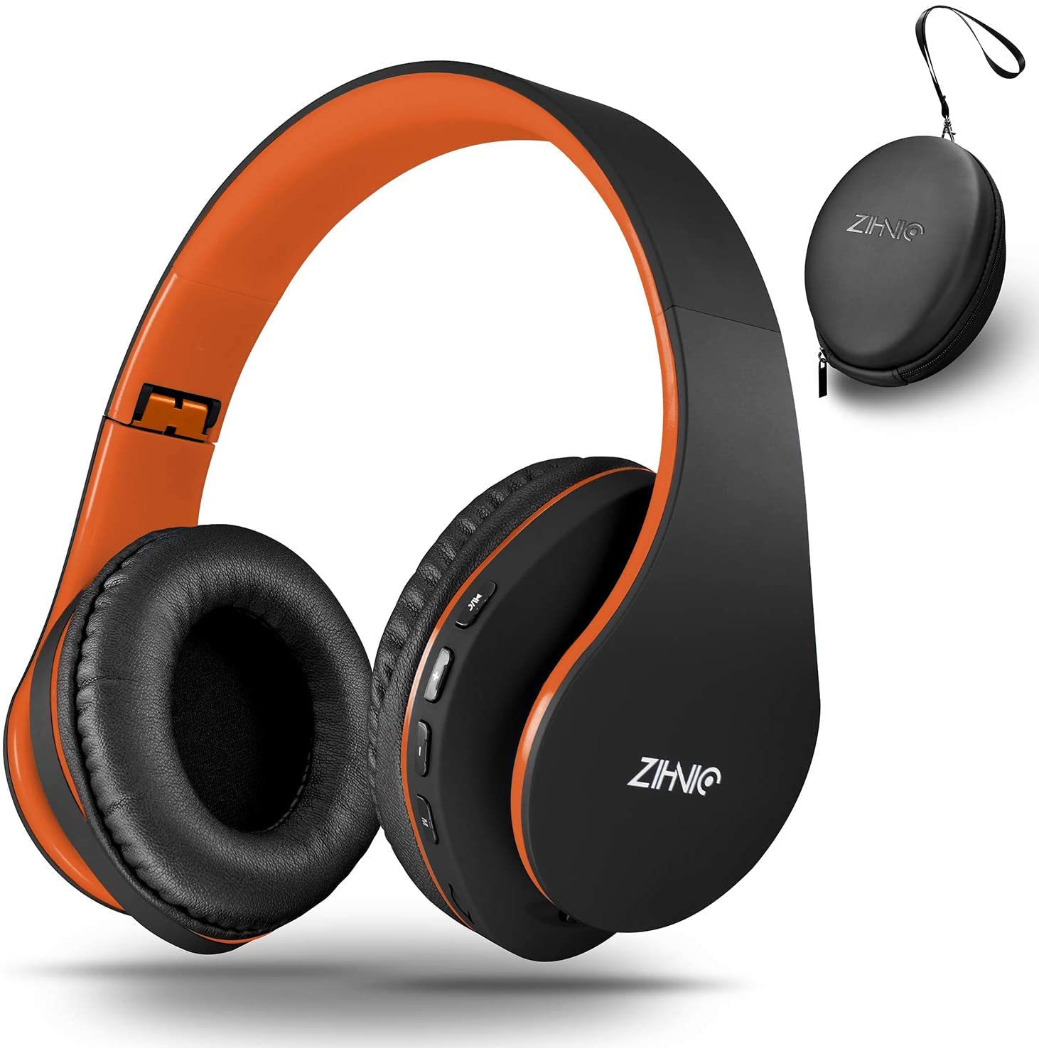 ZIHNIC Bluetooth Over-Ear Headphones Wireless & Wired Foldable Stereo Headset with Micro SD/TF, FM - Lightweight Comfortable Earmuffs for Phone, PC, Gaming, Travel & Work (Orange)
