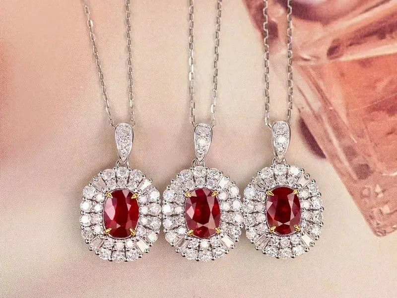18K White & Yellow Gold Pendant with Natural Ruby & Diamonds | Classic Women's Necklace for Anniversary Gifts | Perfect for Valentine's Day, Birthday & Special Occasions