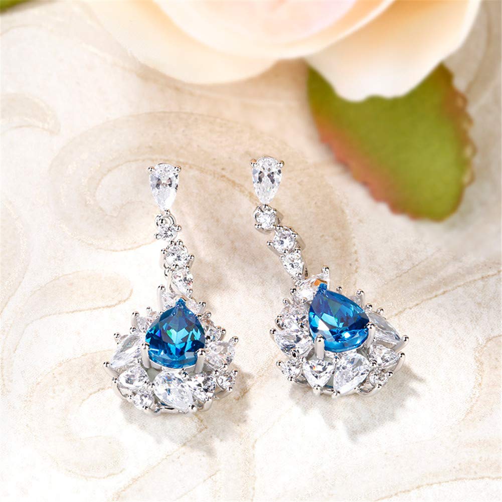 Jeulia Sterling Silver Sapphire Drop Earrings for Women - Princess Cut Dangle Earrings with Diamond Accents | Perfect Anniversary & Birthday Gift for Her | Elegant Jewelry for Weddings, Parties & Special Occasions