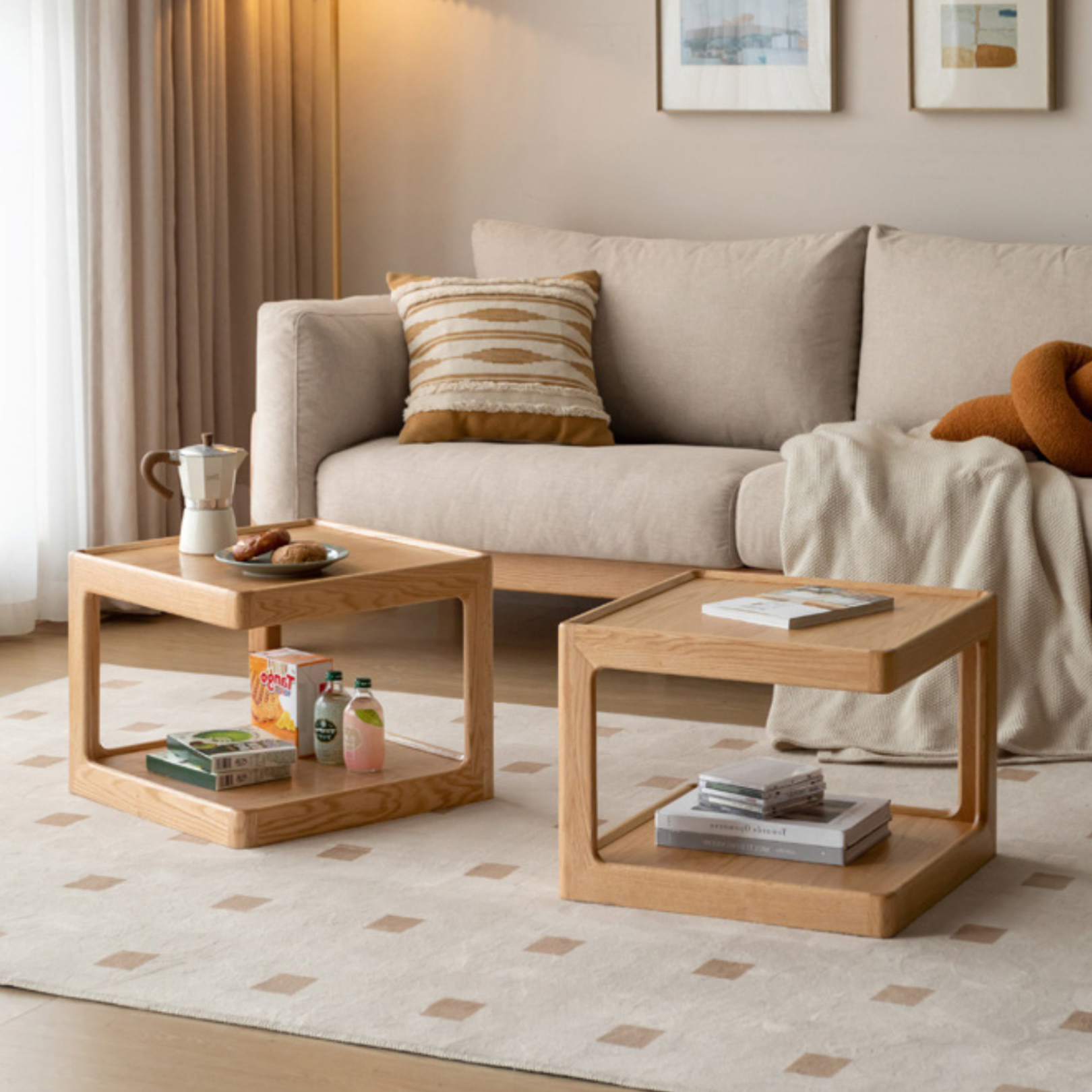 Premium Oak Solid Wood Square Coffee Table - Modern Living Room Furniture for Home Decor & Relaxation