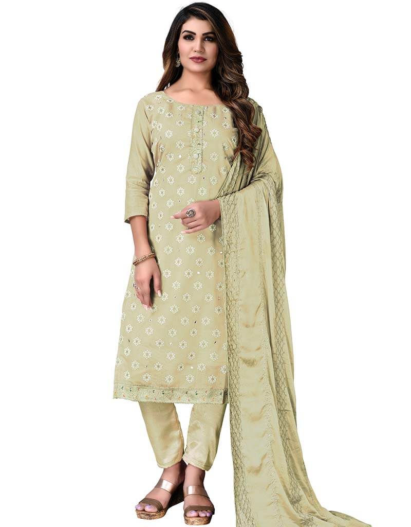 Beige Modal Chanderi Pant Salwar Suits for Women - Comfortable Ethnic Indian Outfit for Festivals, Weddings & Special Occasions