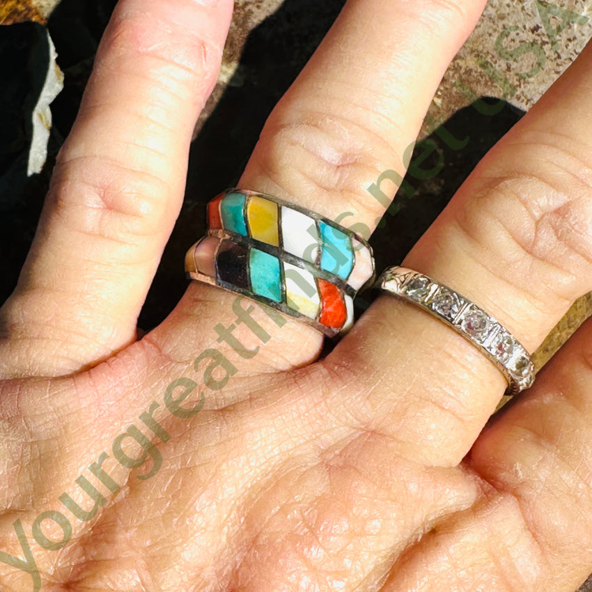Sterling Silver Double Row Wide Band Ring with Turquoise Stone - Elegant Boho Jewelry for Women, Perfect for Weddings, Parties & Everyday Wear