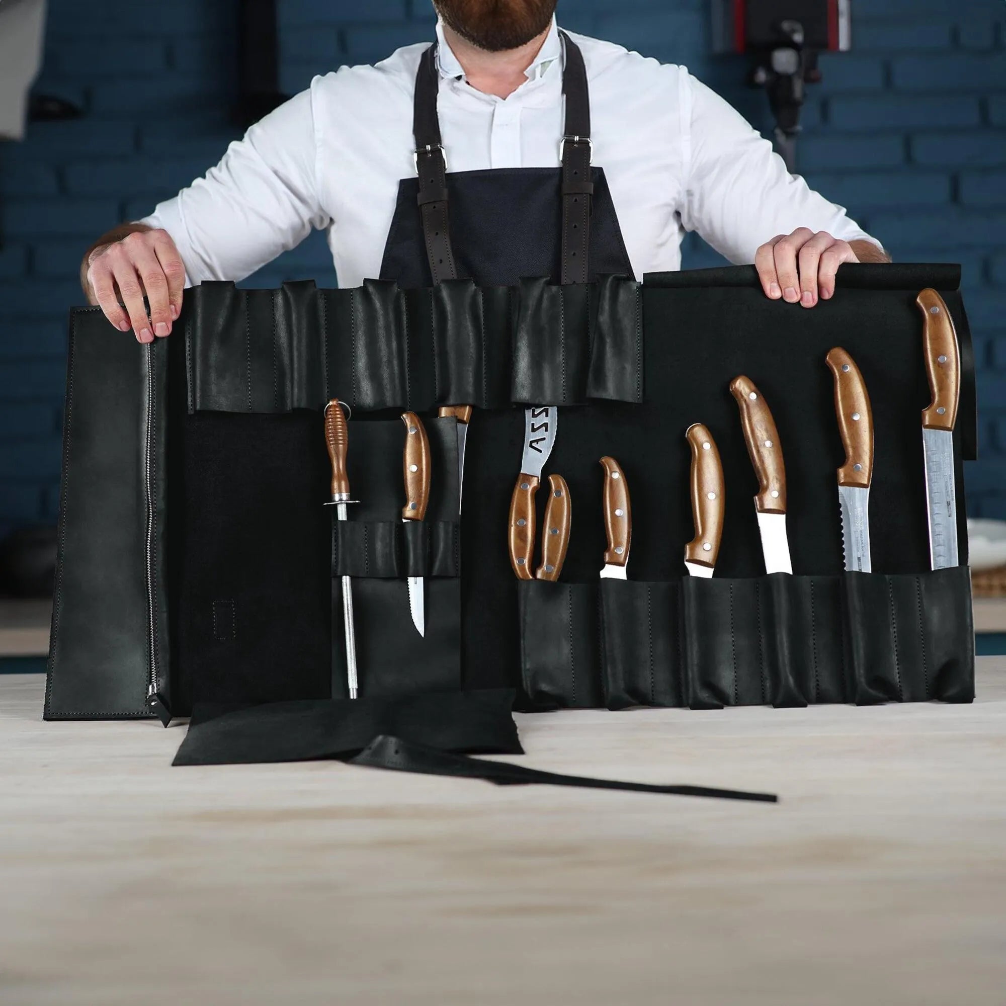 Premium Leather Knife Roll for Chefs & Butchers - Durable Professional Knife Storage Case with 12 Slots - Perfect for Kitchen, Camping & Culinary Gifts