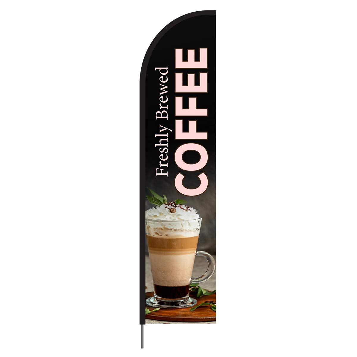 Premium Freshly Brewed Coffee Feather Flag - 15ft Outdoor Advertising Banner for Cafes & Businesses | Pre-Printed Swooper Flag with Stake Pole Kit | Perfect for Storefronts, Events & Grand Openings