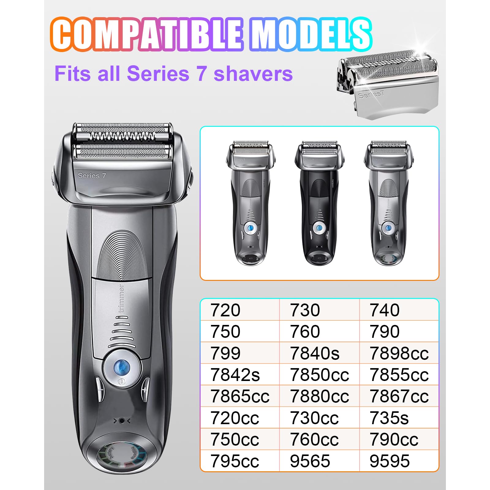Braun Series 7 70S Electric Shaver Replacement Heads (3 Pack) - Compatible with Braun 70S Shavers - Smooth Shaving for Men at Home or Travel