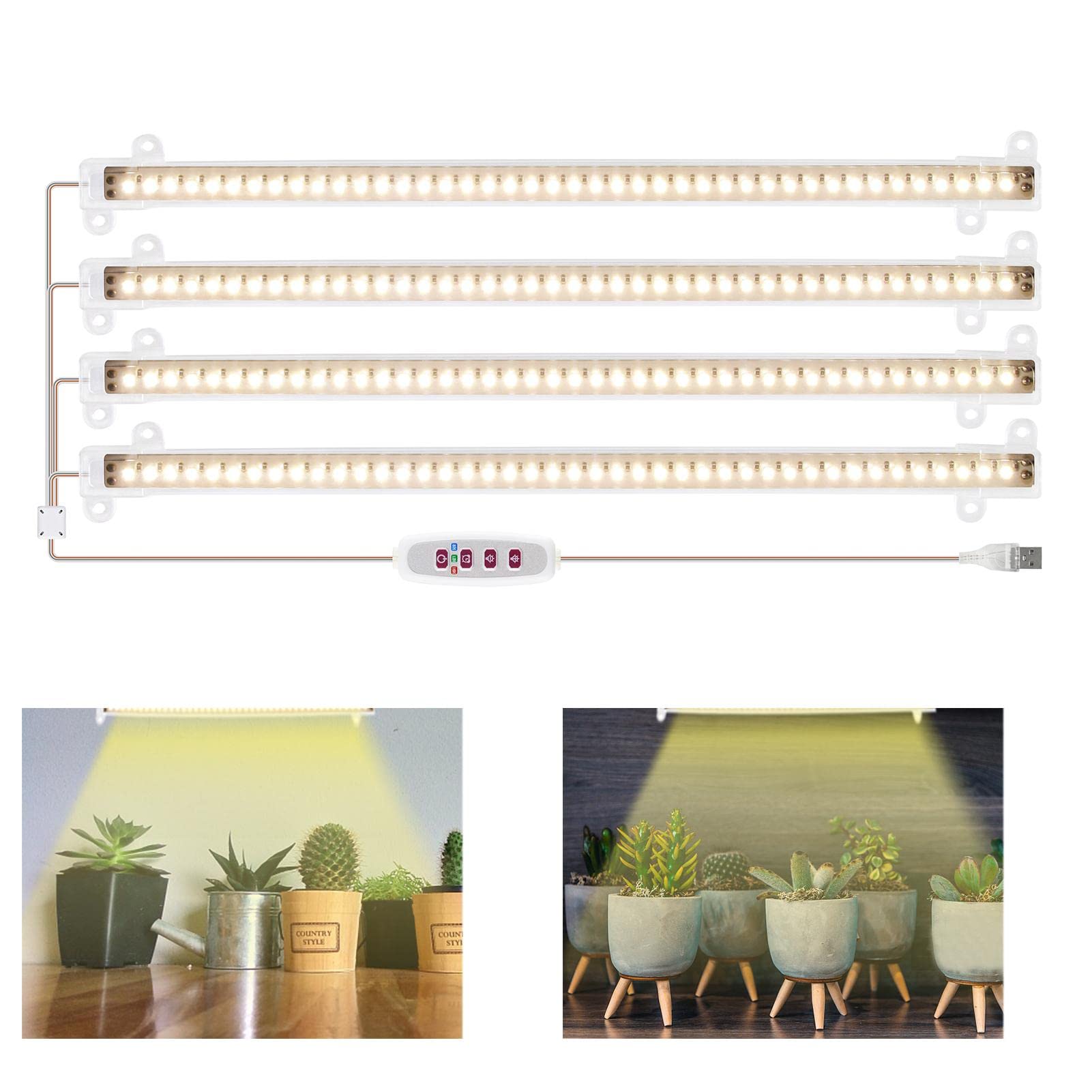 Full Spectrum LED Grow Light Strip for Indoor Plants - Auto ON/OFF with 8/12/16H Timer, 5 Dimmable Brightness Levels - Perfect for Hydroponics, Greenhouses & Home Gardening