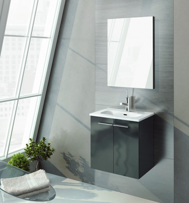 Wall Mount Bathroom Vanity 20x14 Inches with 2 Doors - High Gloss Anthracite Finish for Modern Bathroom Design | Space-Saving Storage Solution for Small Bathrooms