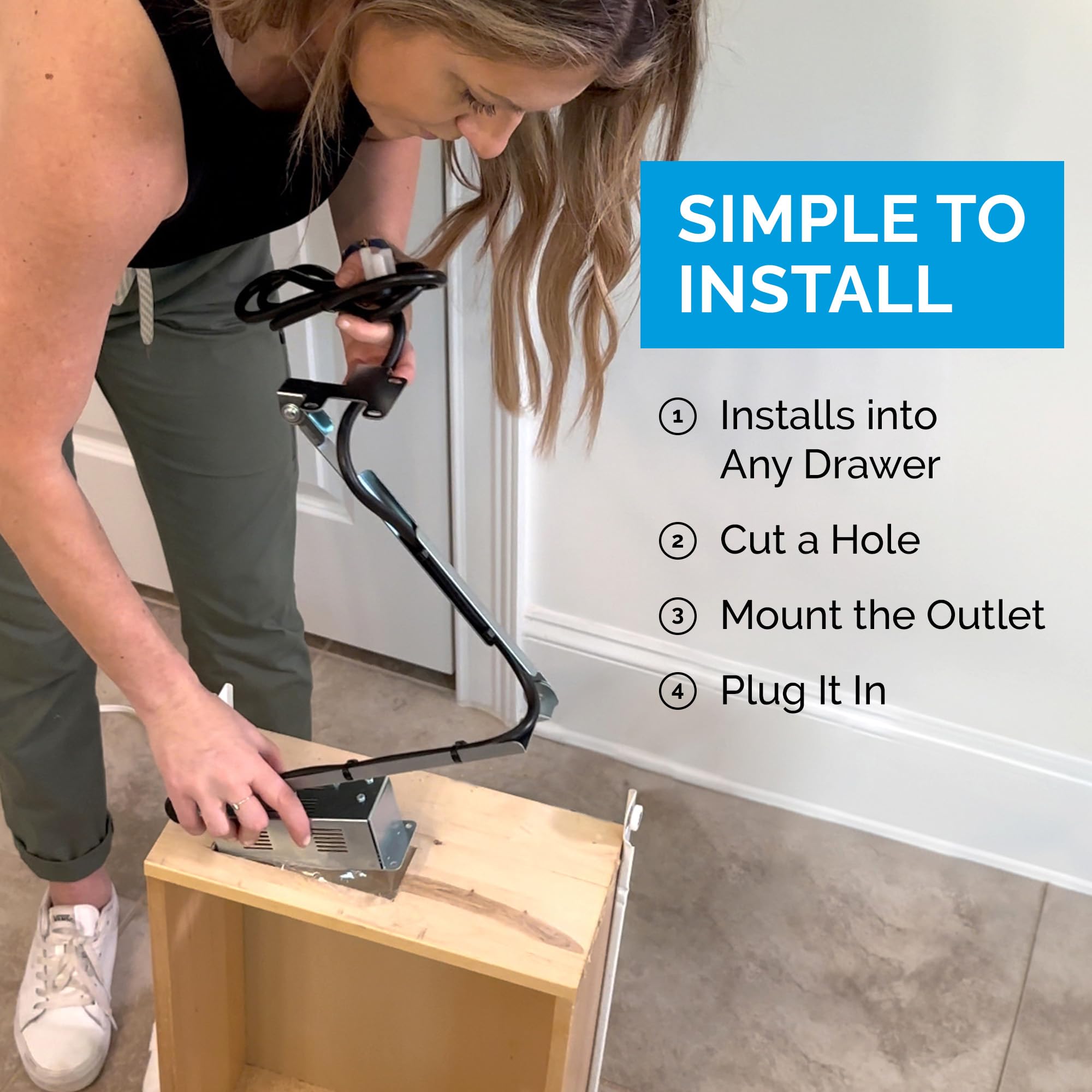 Docking Drawer Vanity Drawer Organizer with 2 AC Outlets - White | Storage for Hair Styling Tools (Flat Irons, Curling Wands, Blow Dryers) | Perfect for Bathroom Vanity & Salon Organization