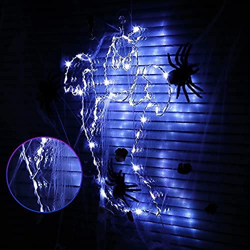Halloween Window Lights - Bat & Ghost Shaped LED Decor with Iron Black Frame, Remote Timer & USB Power - Indoor Party Decorations for Home, Haunted House & Halloween Party (White Light, Ghost Style)