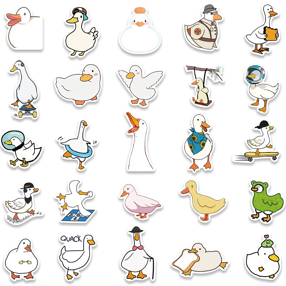 50PCS Cute Duck Stickers - Waterproof Vinyl Cartoon Animal Decals for Kids, Water Bottles, Laptops & DIY Crafts - Funny Durable Hapiuen Sticker Pack for School, Scrapbooking & Home Decor
