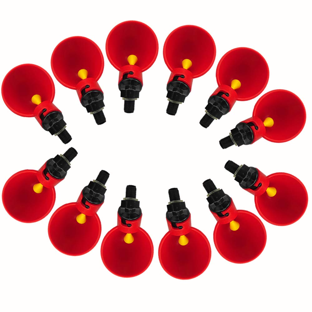Automatic Chicken Drinker Cups - 12 Pack Red Poultry Waterer for Coop, Birds & Fowl - Durable No-Spill Design for Backyard Chickens, Ducks & Small Animals - Perfect for Farm, Homestead & Pet Enclosures