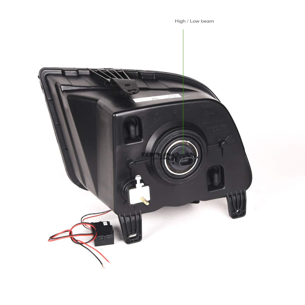 2005-2009 Ford Mustang LED Headlights - Black Housing with White Halo Rings - Direct Fit Replacement - Upgrade for Night Driving & Car Shows