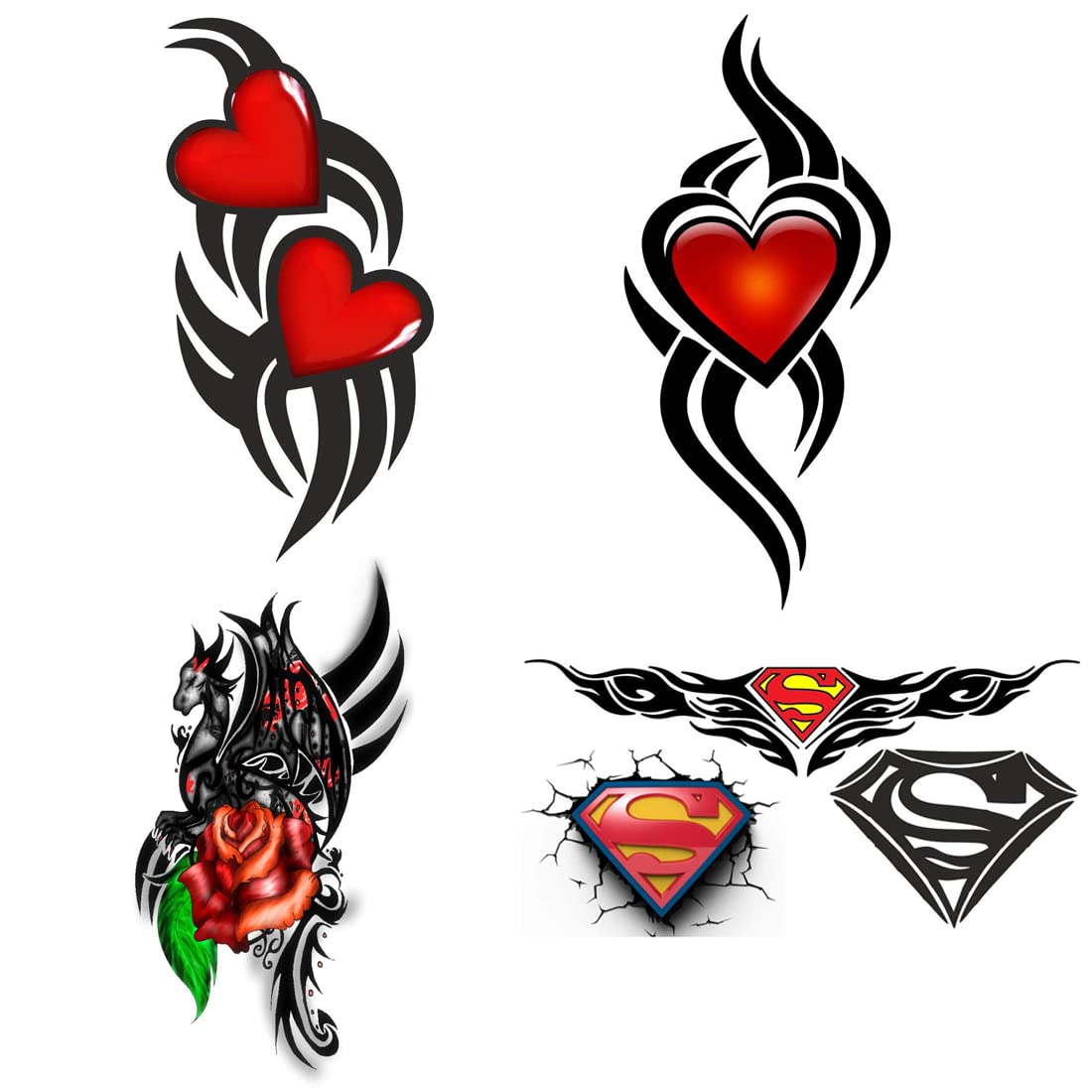 Pack of 4 Heart Mom Dad Tribal Temporary Tattoos for Men & Women - Waterproof Fake Body Art Stickers (2x4 Inch) - Perfect for Parties, Festivals & Family Events