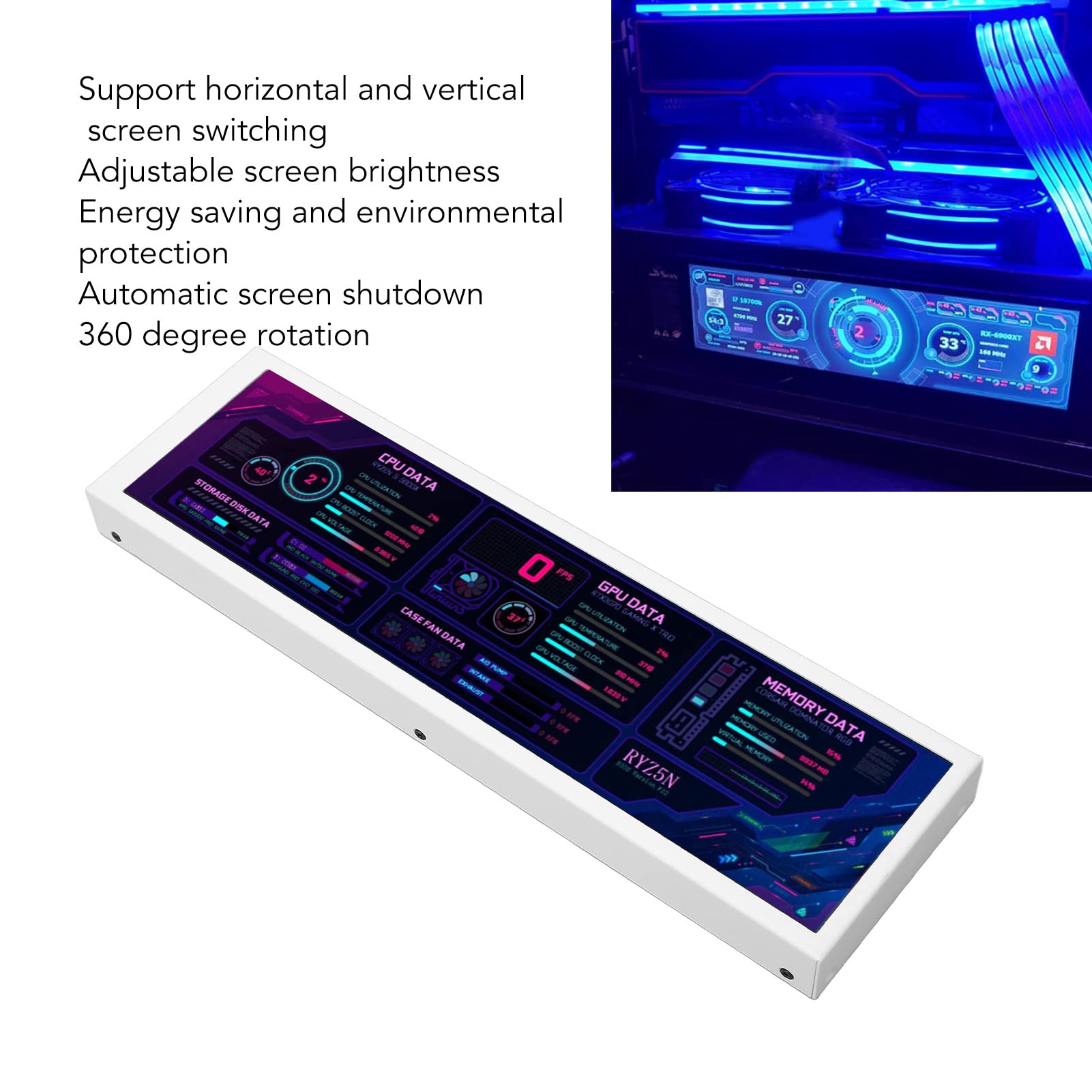 8.8 Inch Laptop CPU Temperature Monitor Case - Secondary Screen Metal Chassis for Notebook Computers (White) | Perfect for Gaming, Streaming & Office Use