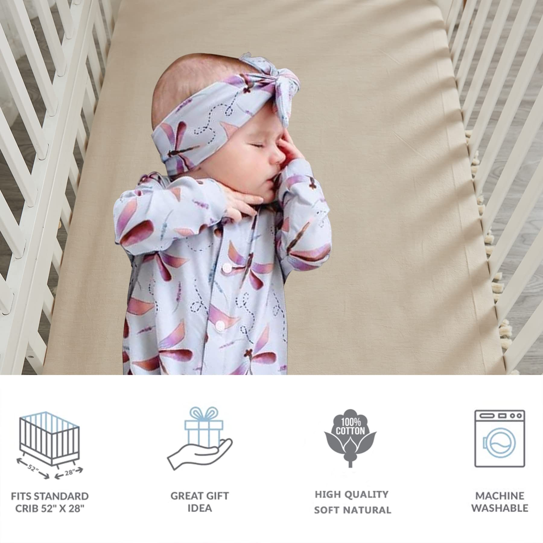 Brandream Gender Neutral Boho Bohemian Baby Crib Bedding Set - 3 Piece Washed Cotton Nursery Set in Solid Beige with Ruffles | Farmhouse Chic Unisex Design for Boys & Girls | Perfect for Cozy Nursery Decor and Baby Shower Gifts