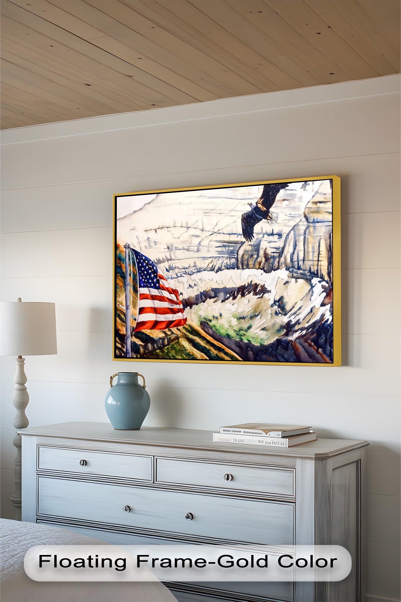 Patriotic Oil Painting of American Flag and Bald Eagle - Perfect for Home Decor, Office Wall Art & Gift for Independence Day