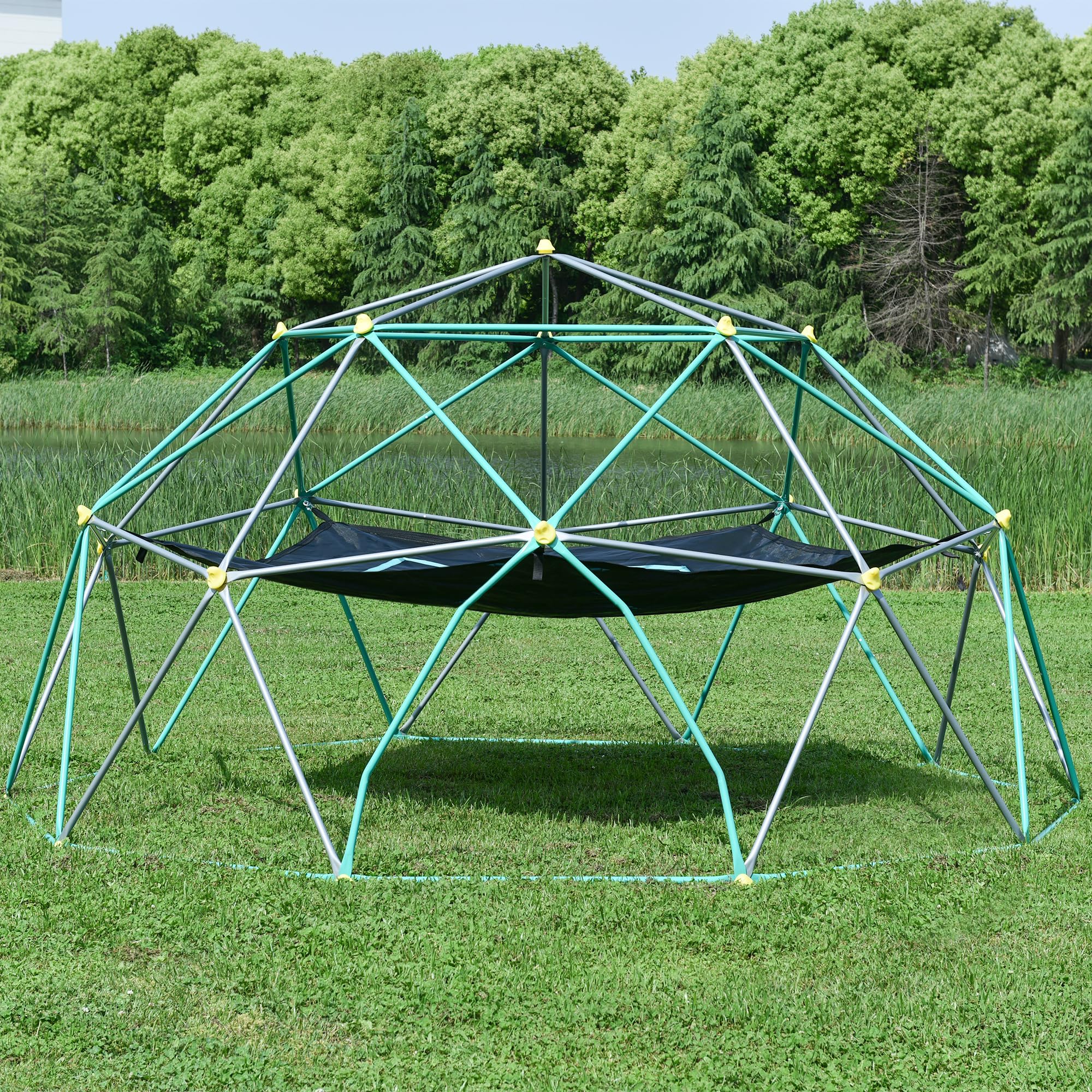 NicBex 10 FT Outdoor Climbing Dome for Kids - Heavy Duty 1000 LBS Capacity Geometric Jungle Gym with Hammock - Easy Assembly Backyard Play Equipment (Green & Grey) - Perfect for Outdoor Play, Birthday Gifts & Backyard Fun