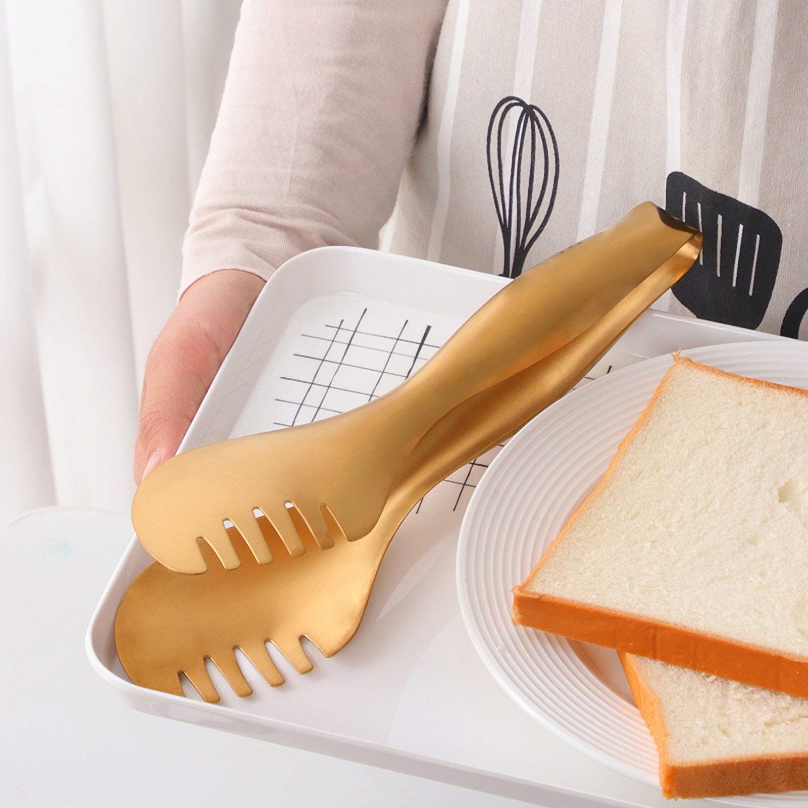 Premium 304 Stainless Steel Bread Clamps - Set of 6 Food Tongs for Bakery, Supermarket & Cafeteria | Durable Kitchen Utensils for Serving Bread, Pastries & Deli Items