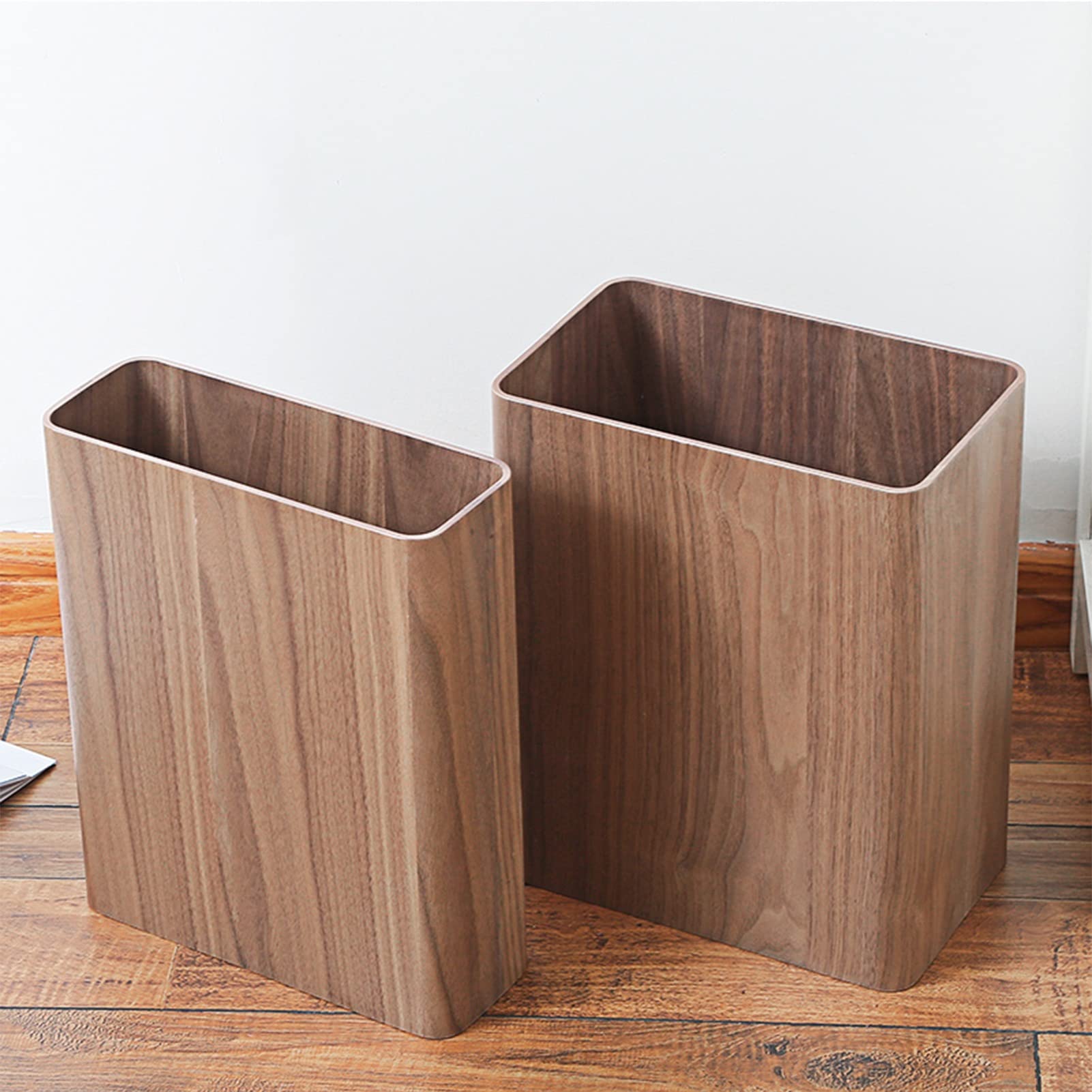 Walnut Wood Trash Can - 26 x 16 x 32cm Narrow Waste Bin for Bedroom, Bathroom, Office & Living Room | Uncovered Garbage Container for Home Storage & Paper Recycling