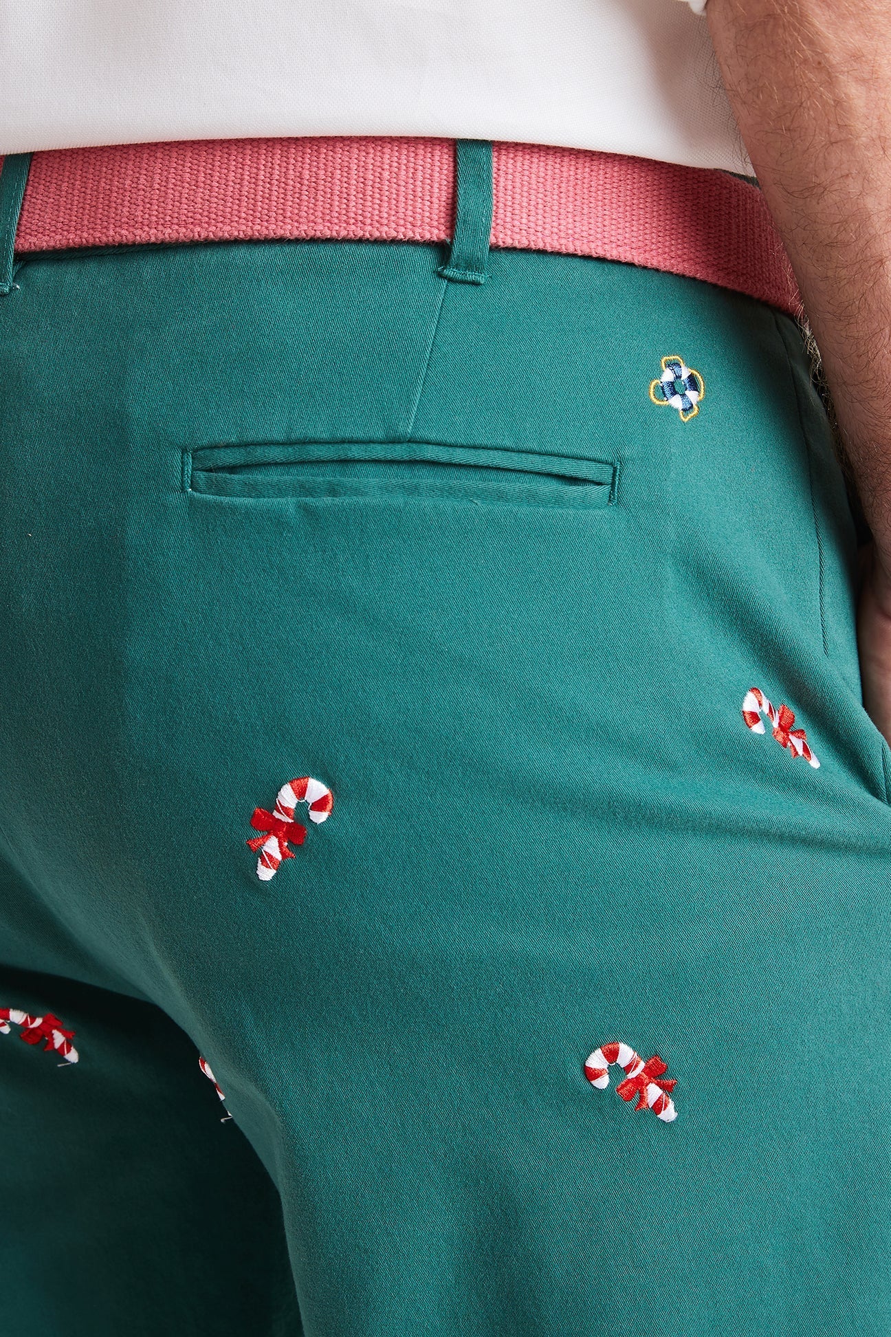 Cisco Short Stretch Twill Hunter Green Pants with Candy Cane Stripe - Comfortable Outdoor Hiking & Casual Wear