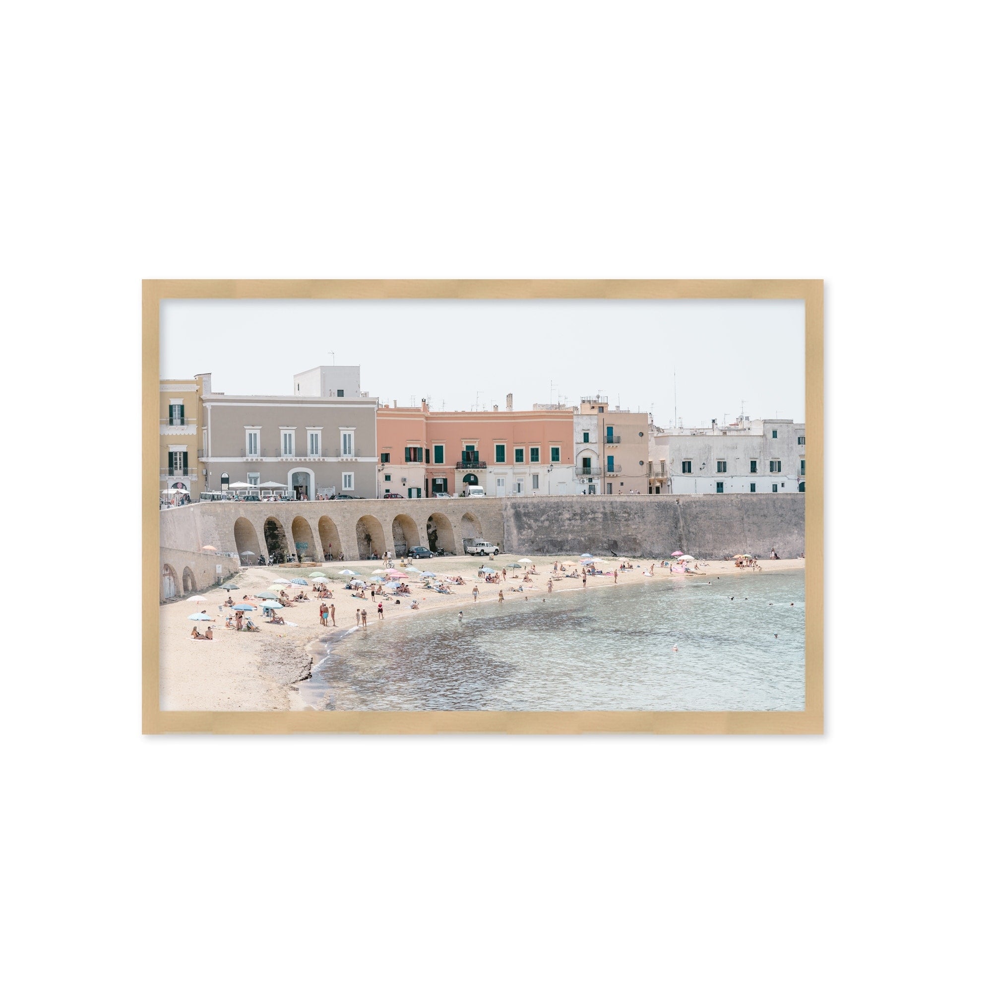 Beach Gallipoli Italy Framed Textured Wall Art - Coastal Landscape Painting for Living Room, Bedroom & Office Decor