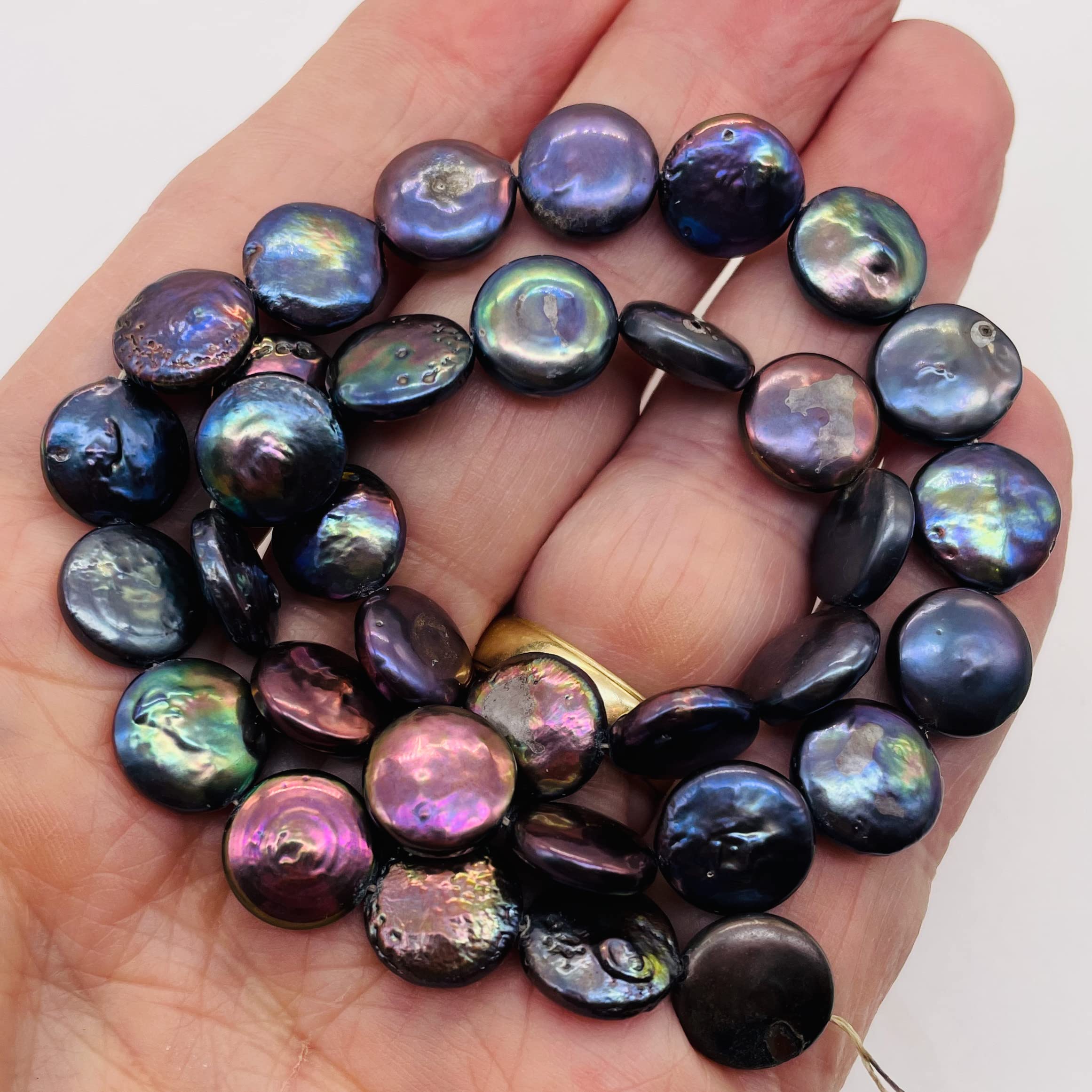 Rainbow Peacock Coin Freshwater Pearl Strand - 104481 for DIY Jewelry Making, Beading, Necklaces & Bracelets - Perfect for Crafting, Gifts & Fashion Accessories
