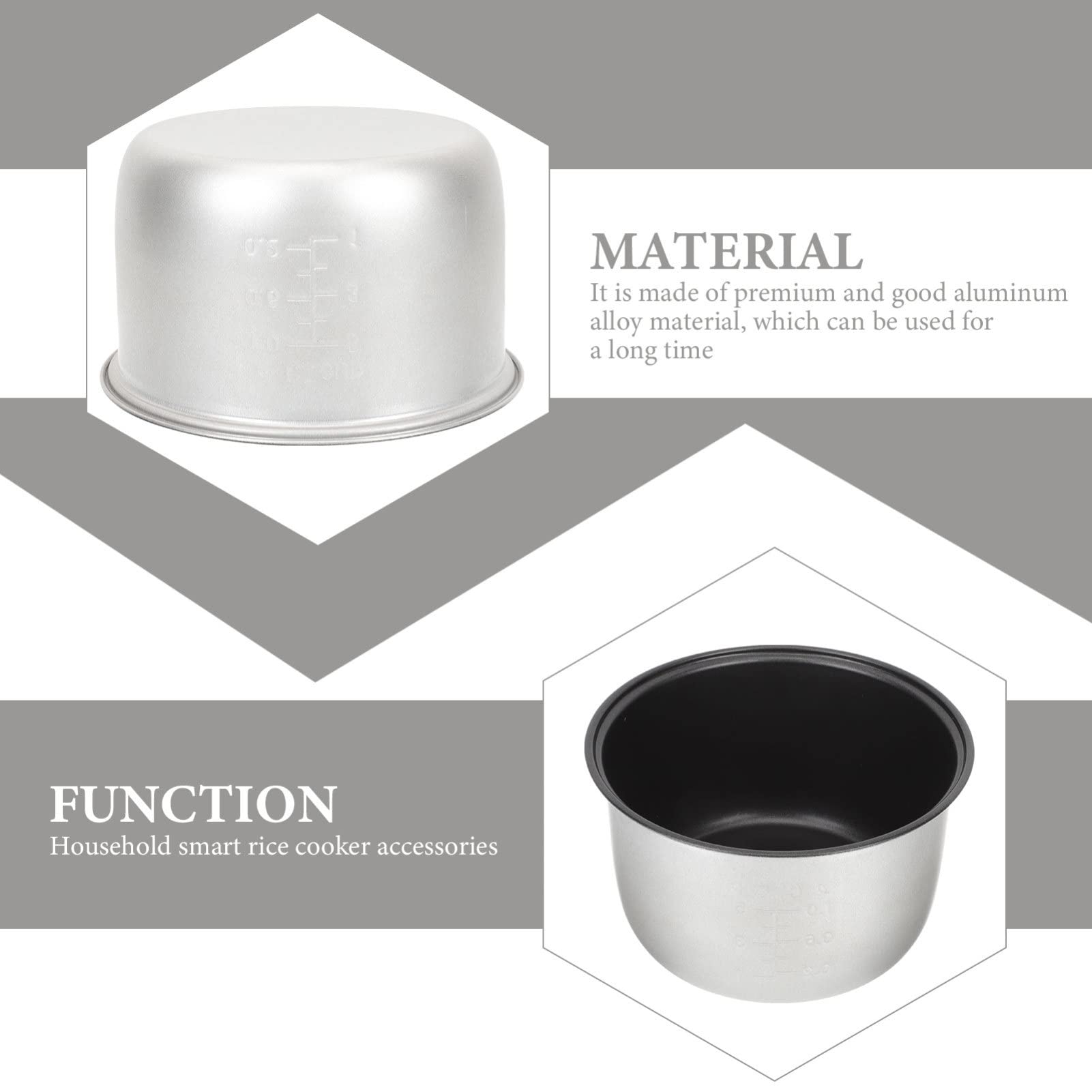 Non-Stick Rice Cooker Inner Pot Replacement - 18.5cm 2L Silver Cooking Pot Liner Insert for Kitchen Cookware Accessories | Perfect for Daily Rice Cooking, Meal Prep & Healthy Eating