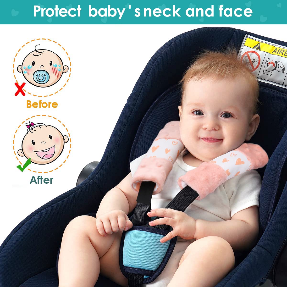 4 Packs Soft Baby Car Seat Shoulder Strap Covers - Pink Padded Protectors for Infants & Toddlers (5.9