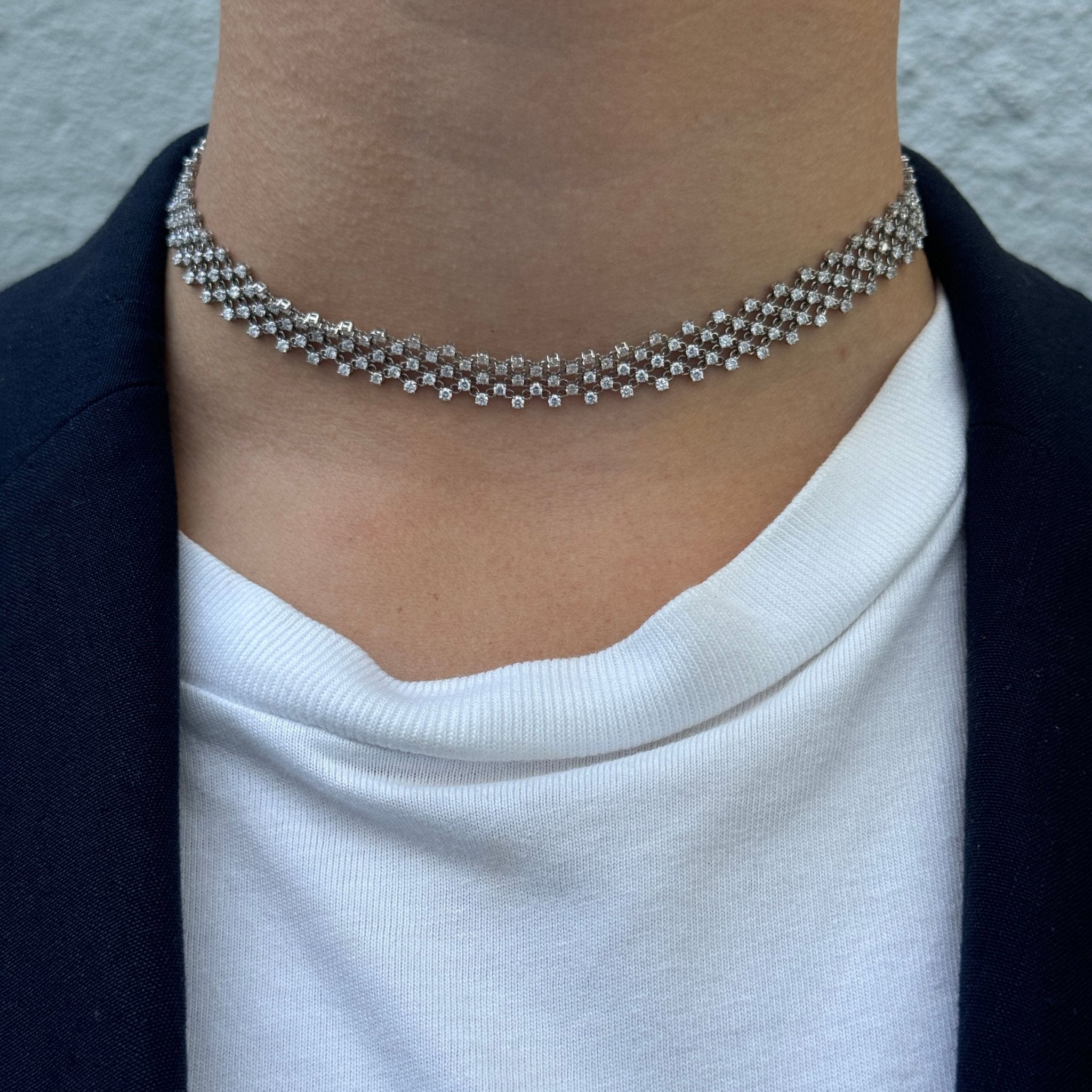 5ctw Diamond 18K White Gold Mesh Choker Necklace for Women - Elegant Layered Necklace for Wedding, Party & Evening Wear