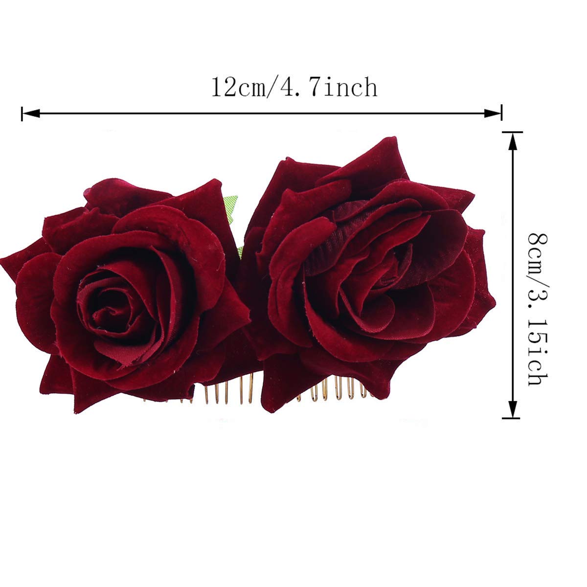 Ever Fairy Rose Flower Hair Clip Comb - Flamenco Dancer Pin Brooch for Women (2-Pack, Deep Red) | Wedding, Party, Dance & Everyday Hair Accessories