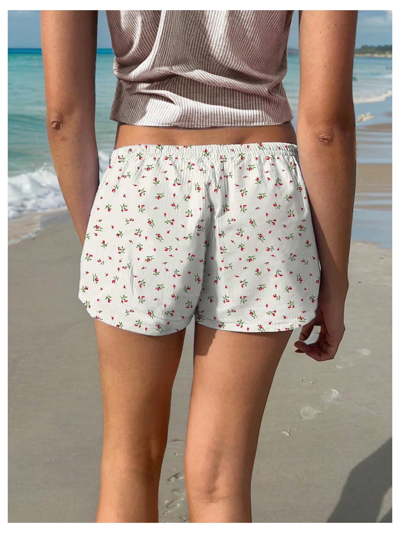SHENHE Women's Floral Y2K Low Rise Mini Shorts - Cute Summer Lounge Shorts for Casual Wear, Beach, and Vacation Outfits