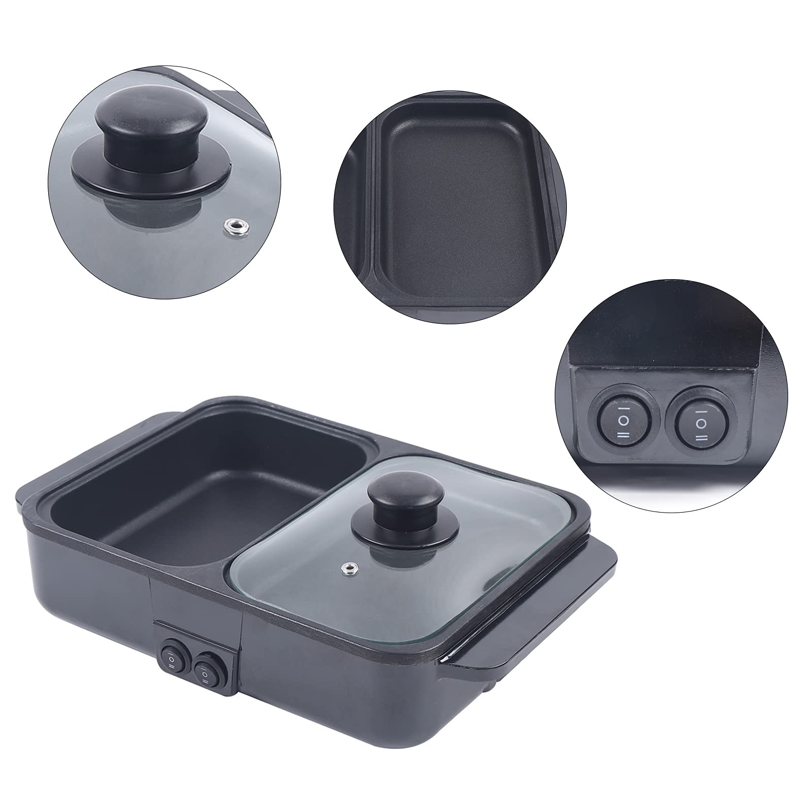 Mini Shabu Shabu Hot Pot & Grill - 2-in-1 Non-Stick Electric Cooker with Independent Temperature Control for Indoor/Outdoor Use - Perfect for Parties, Camping & Family Dinners (Black)