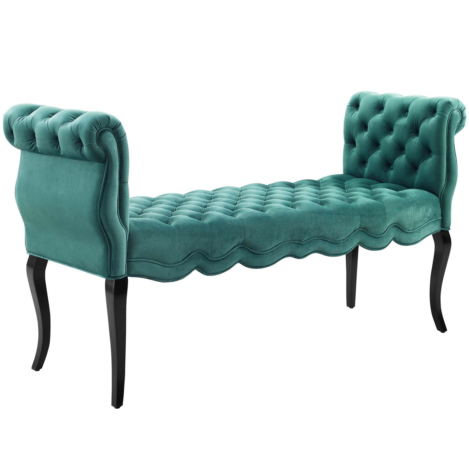 Adelia Chesterfield Style Button Tufted Performance Velvet Bench - Upholstered Storage Ottoman for Living Room, Bedroom & Entryway - Elegant Velvet Seating with Button Tufted Design & Sturdy Wood Legs