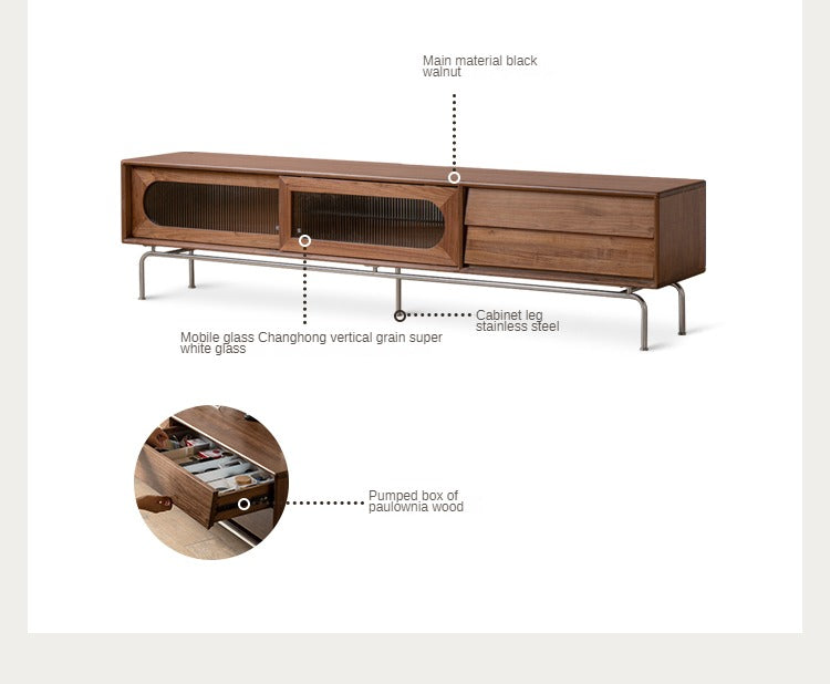 Solid Black Walnut Wood TV Stand with Sliding Barn Doors - Rustic High Foot Floor Storage Cabinet for Living Room, Bedroom & Home Theater
