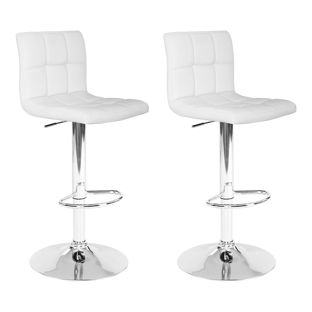 2-Pack White Leather Bar Stools with Gas Lift Height Adjustment - Perfect for Kitchen Islands, Breakfast Bars & Home Bars