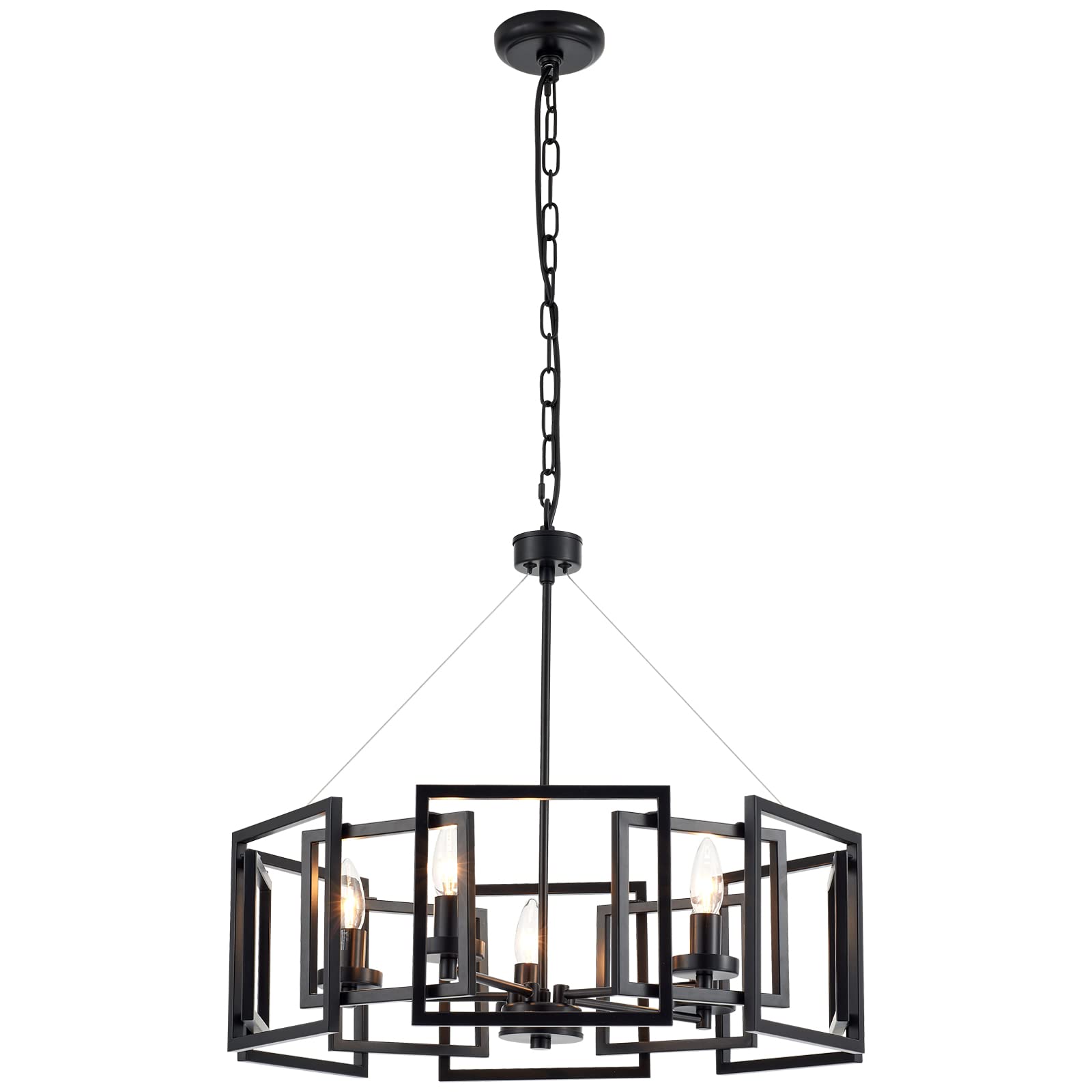 Industrial Style Chandelier - Matte Black Geometric Pendant Light Fixture with 5 Lights for Dining Room, Living Room, Kitchen Island & Bedroom | Perfect for Modern Farmhouse, Loft & Industrial Decor