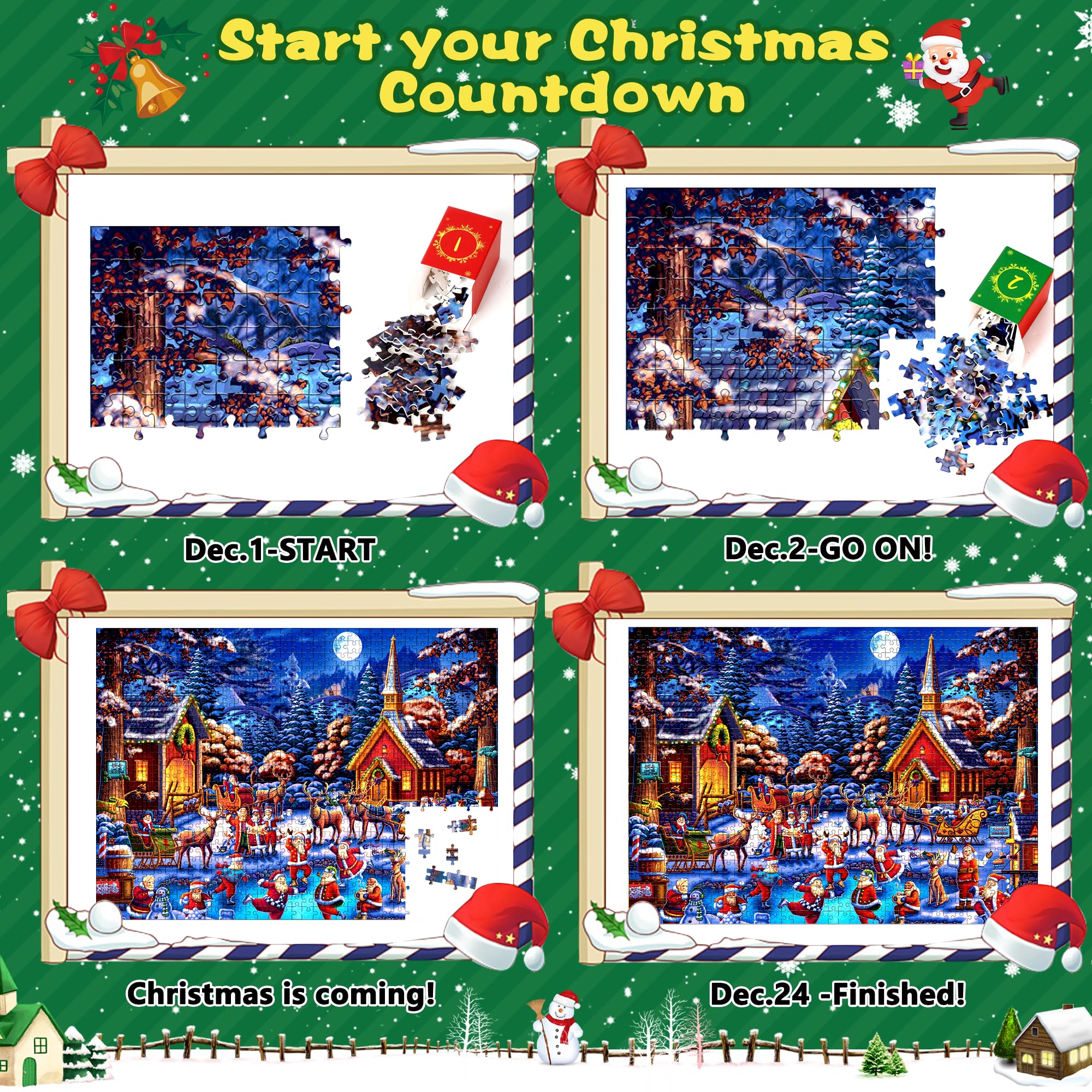 2024 Advent Calendar Jigsaw Puzzle - 1008 Piece Christmas Countdown Puzzle for Home Decor, Family Game & Holiday Activity - Fun Gift for Kids & Adults