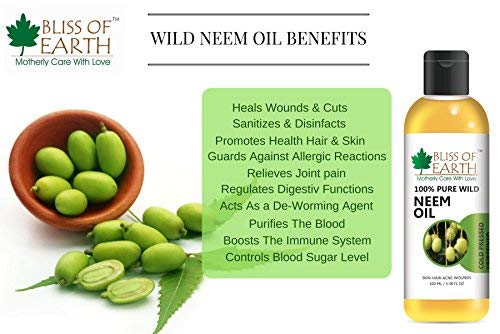100% Pure Wild Crafted Neem Oil (100ml) - Cold Pressed, Unrefined, Organic | Natural Skin & Hair Care, Plant Protection, DIY Beauty Recipes