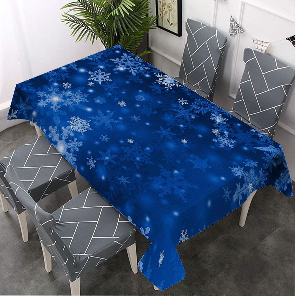 Blue Snowflake Tablecloth 52x70 Inches - Decorative Rectangle Table Cover for Dining, BBQ, Picnic, Coffee Table - Waterproof & Wrinkle-Resistant Fabric for Holiday Parties & Winter Gatherings