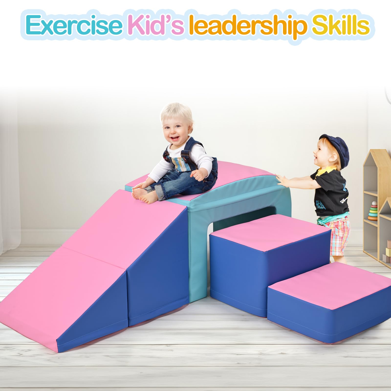 SURPCOS 6-Piece Soft Foam Climbing Set for Toddlers 1-3 Years - Indoor Play Gym with Slide, Stairs & Ramp - Safe Crawl & Climb Activity Toys for Kids (Pink) | Perfect for Home Playrooms, Daycare Centers & Preschool Motor Skill Development