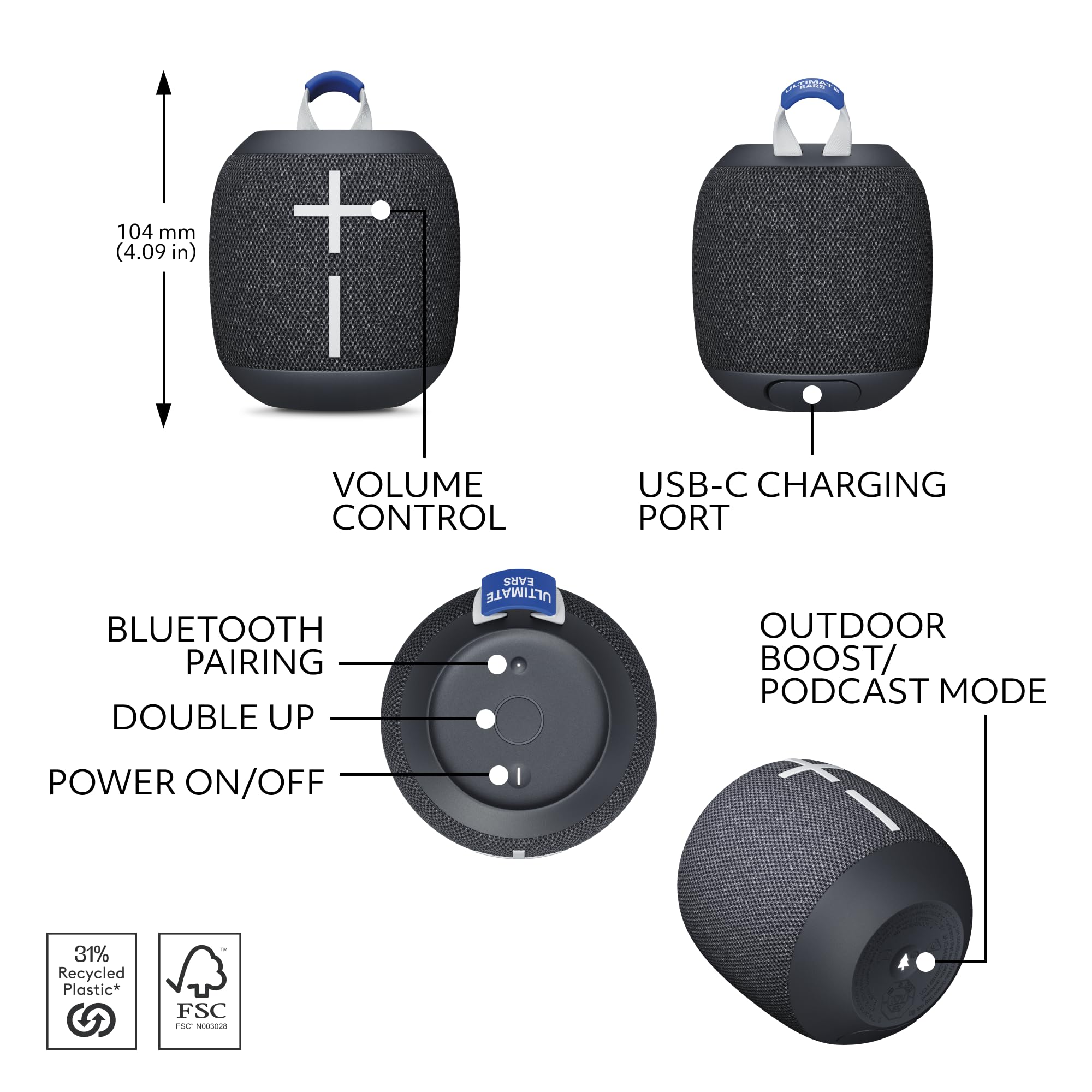 Ultimate Ears WONDERBOOM 4 Wireless Waterproof Bluetooth Speaker - 360° Sound, Outdoor Boost, 20-Hour Battery | Perfect for Beach, Pool, Camping & Outdoor Adventures (Active Black with Shockproof Case)