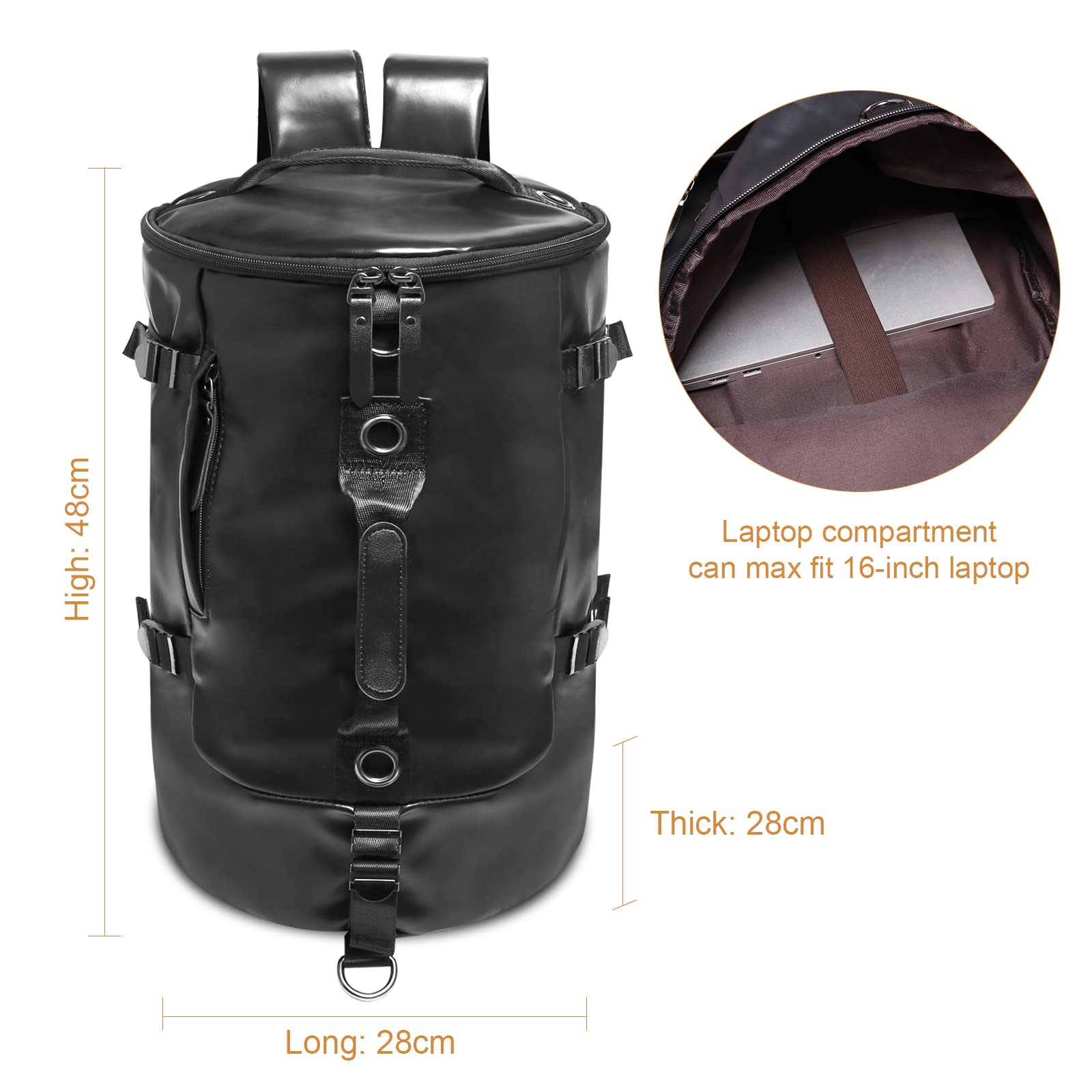 Premium Leather Travel Duffel Bag for Men - Waterproof Black Laptop Backpack with 3-Way Carry (Handbag/Shoulder Bag/Backpack) - Ideal for Business Trips, Airplane Carry-On & Daily Commute